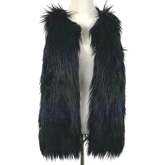Romeo & Juliet Women Sleeveless Fuzzy Faux Fur Vest Jacket Grunge Black Small - Picture 2 of 8